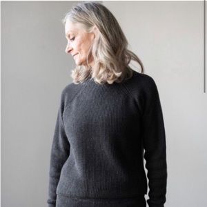 Lunya Pima cotton alpaca waffle knit sweater in Charcoal, sz L